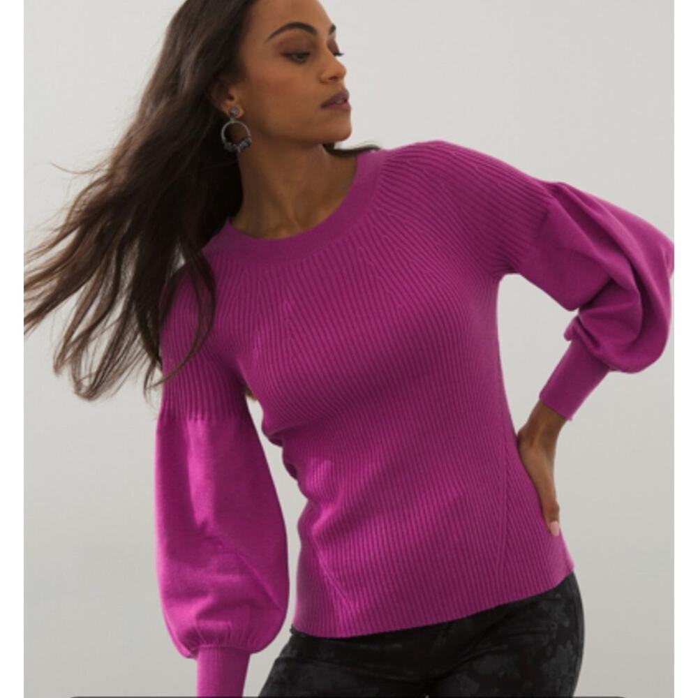 CHICO'S Rib Knit Blouse Sleeve Pullover Sweater In Orchid Blossom size3 NWOT XL‎